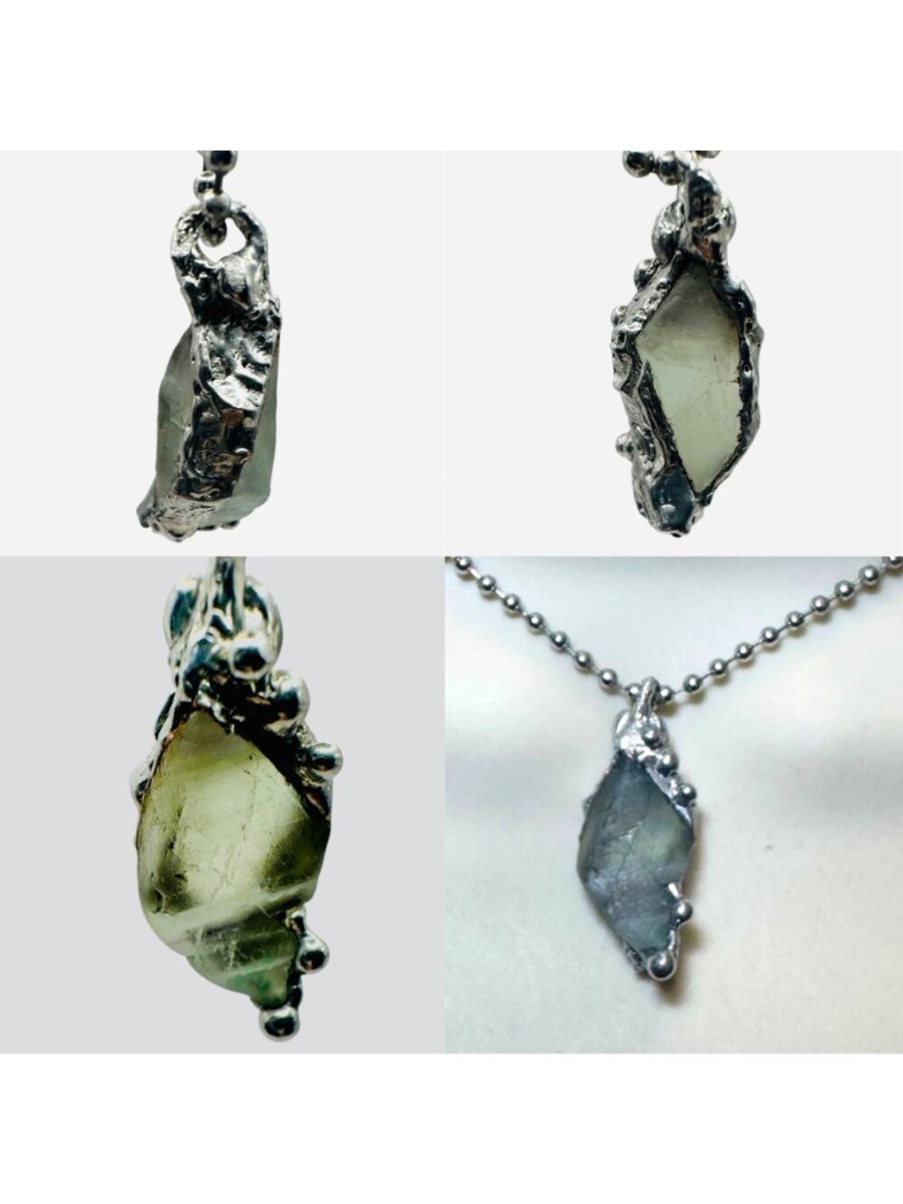 Green Fluorite Pendant Necklace - Artisan Metalwork Halo Bezel - Alma Antigua - Picture 16 of 16
